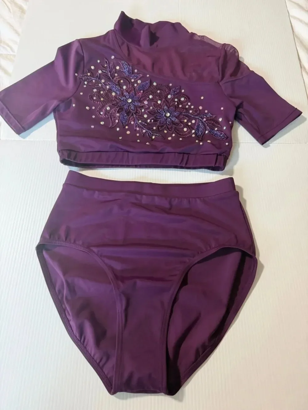 WEISSMAN contemporary Dance Costume purple 2 piece MT10998 mesh custom MA adult